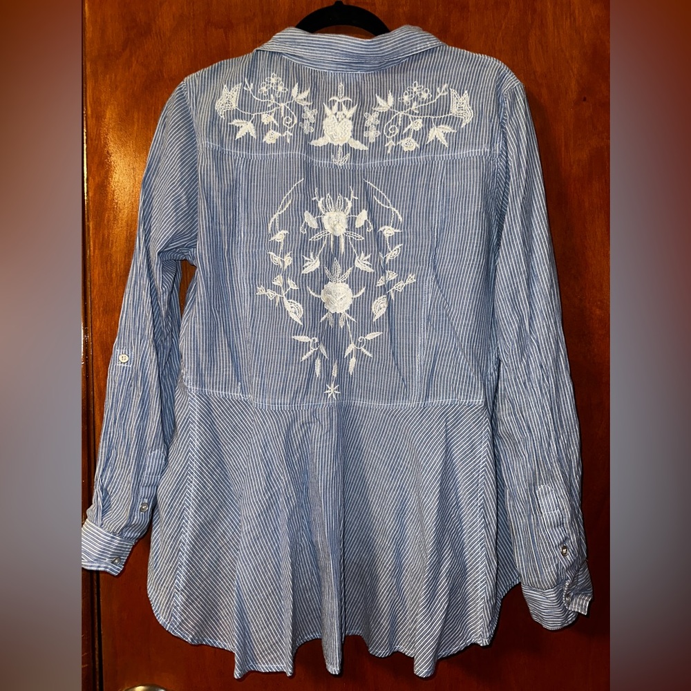 Embroidered button down blouse